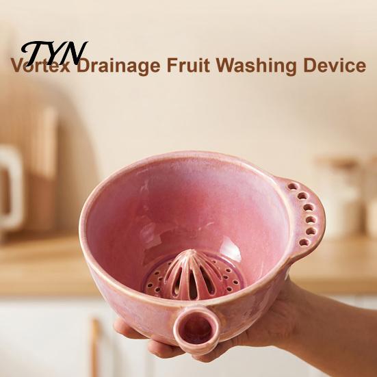Ceramic Fruit Washing Bowl Berry with Detachable Juicing Cone &Drain Rack,Self Rinsing Drainage Basket for Produce Kitchen Countertop, Multifunctional