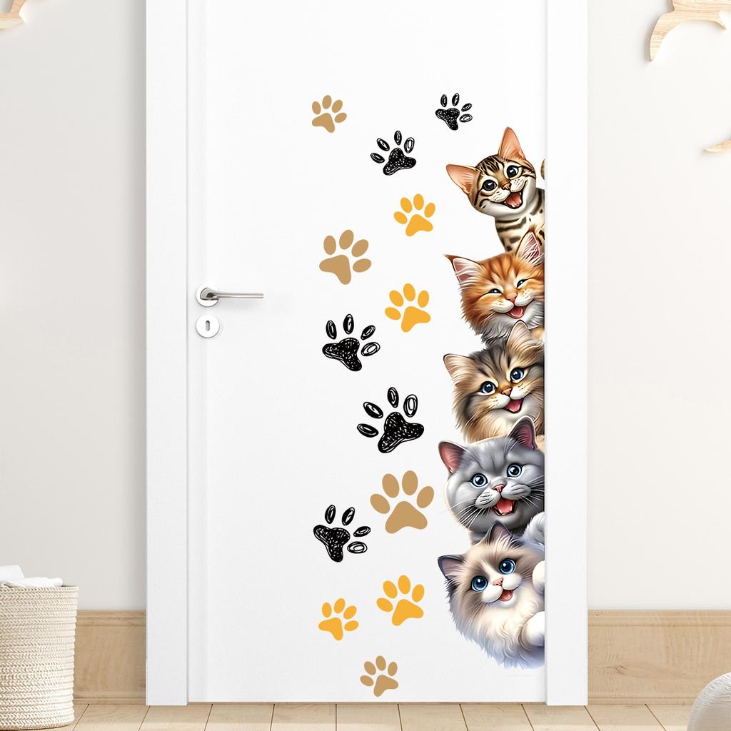 Cute Cats Wall Stickers for Door Home Decor Living Room Background Decals Bedroom Decoration