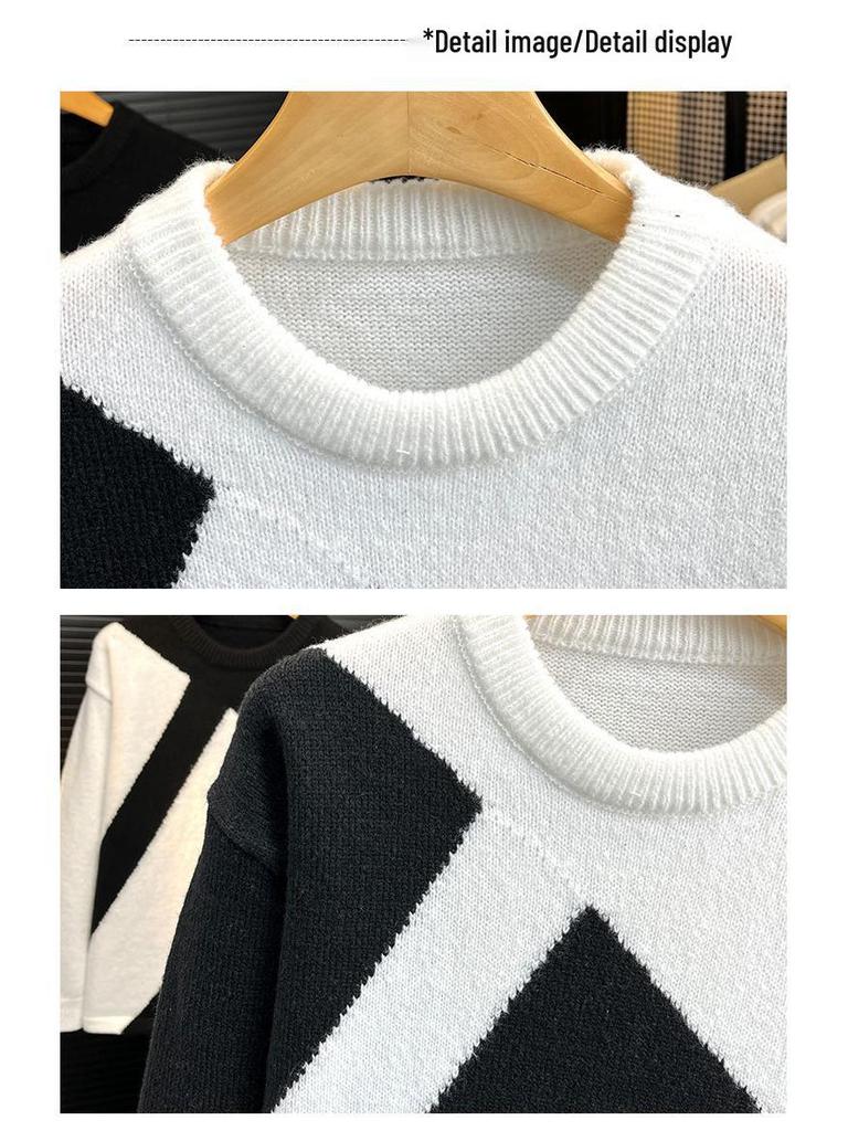 Новый свитер с круглым вырезом бренда Tide, с цветовым блоком черного и белого цвета - Мужской пуловер с длинным рукавом для пары