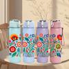1PC Bright Folk Style Flower Bouquet Print 750ml Color Plastic Sports Water Bottle Leakproof Flip Straw Lid Suitable for Sports Office Home Use