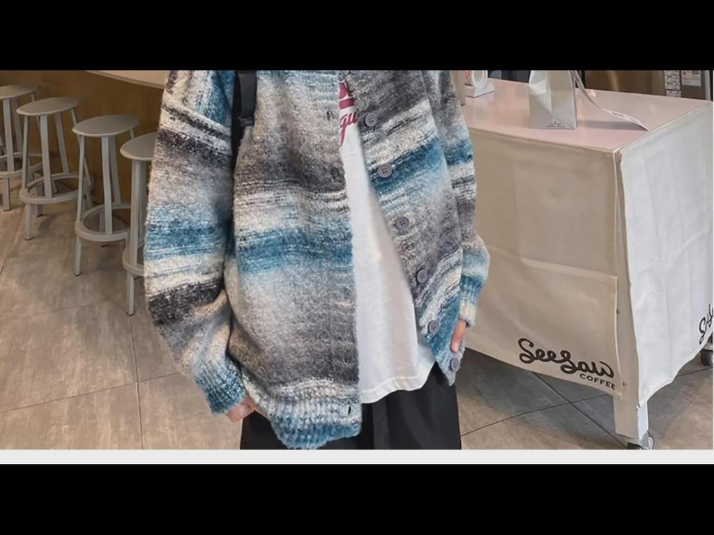 Осень 2023 года мужской ретро-полосатый вязаный кардиган-свитер