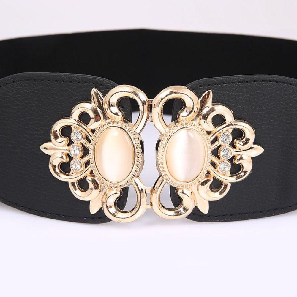 Casual Retro Buckle Waistband Wild Skirt Bands Wide Elastic Waist Belt Ladies Dress Cummerbund