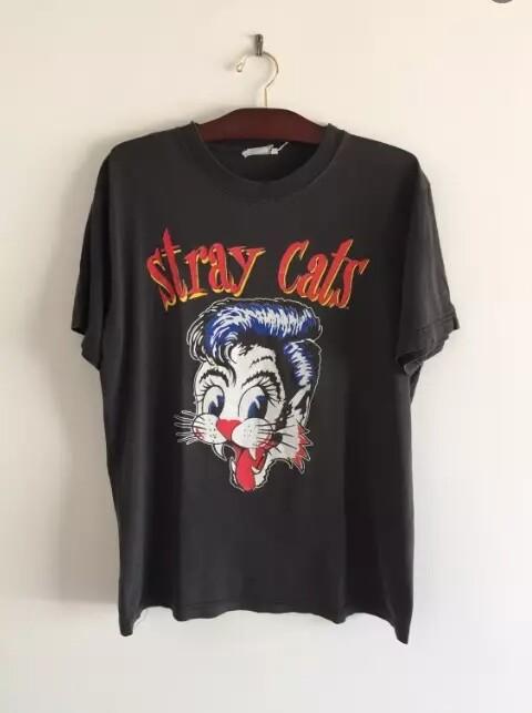 Stray Cats Logo Black Short Sleeve Unisex Cotton Tshirt Reprint S5XL Unisex T-Shirt