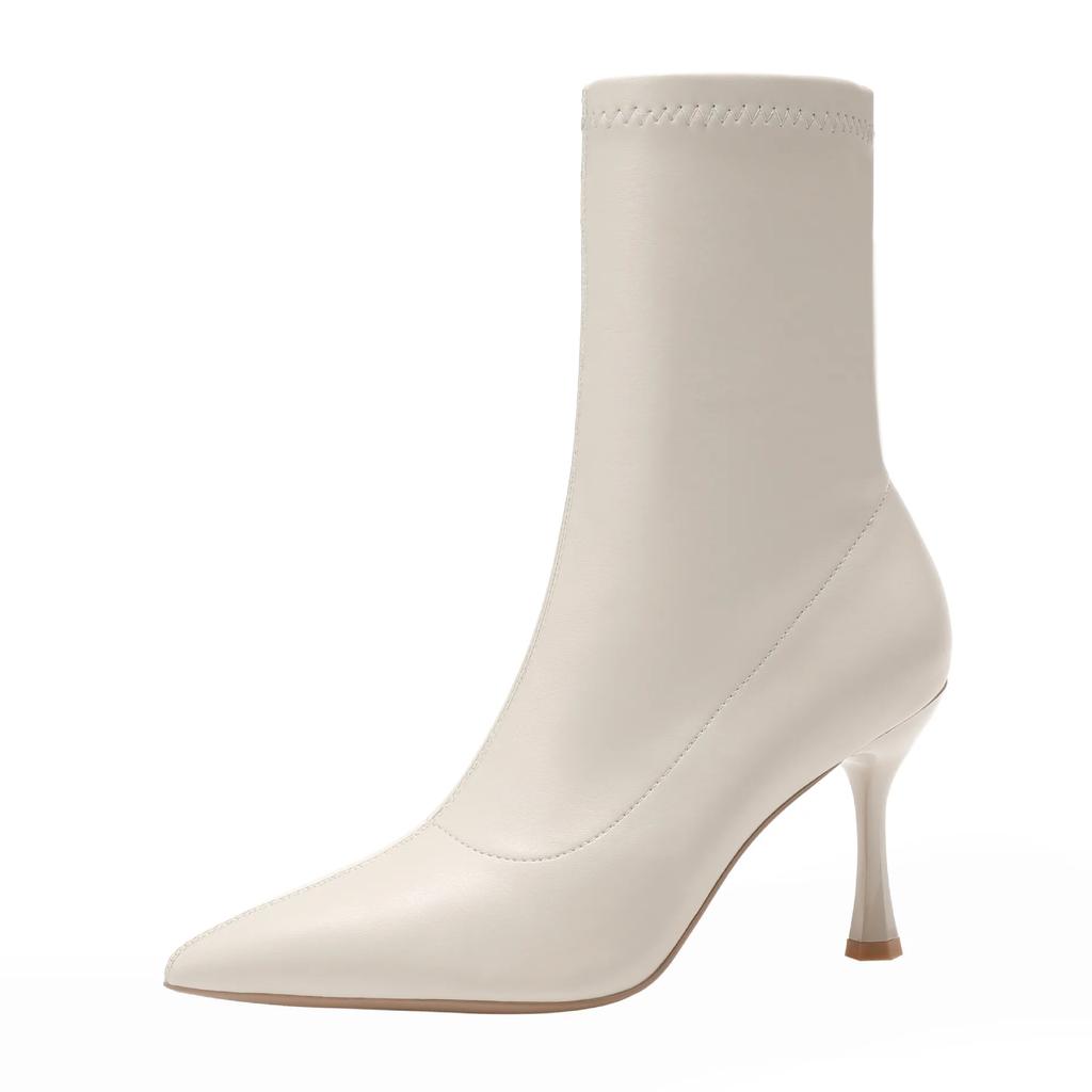 Модные женские ботинки Осень Зима Эластичные тканевые носки Ботинки до середины икры Сексуальные женские туфли на тонком высоком каблуке Острый носок Женские туфли-лодочки 2025