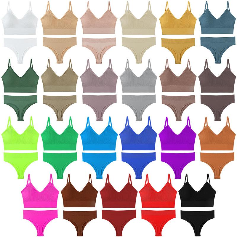 2Pcs Underwear Set Bra Set Women Panties Sexy G-String Seamless Bralette Female Wire Free Bra Sexy Panty Set Lingerie Soft Tank Crop Top Sleeping Bra