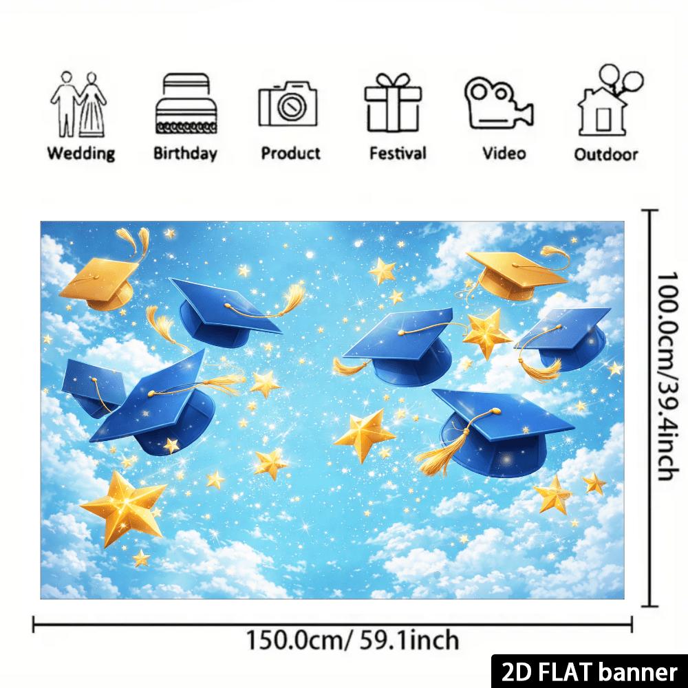 2D plane, 1 piece of clear sky graduation cap backdrop, suitable for graduation season decoration
