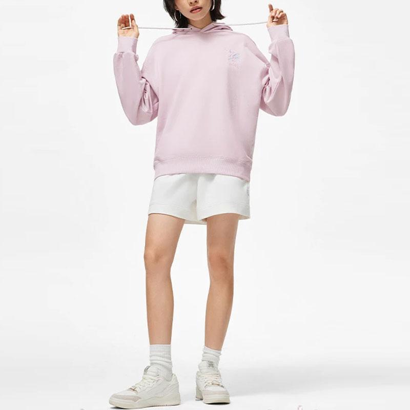 Li-Ning Свитшот с капюшоном и цветочным узором, женские топы, цвет лотоса-розовый, фиолетовый AWDT380-4