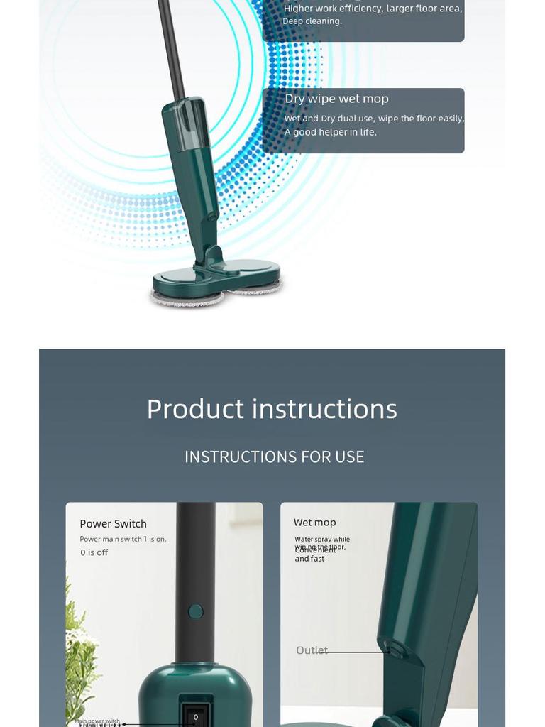 Беспроводная перезаряжаемая вращающаяся электрическая швабра - бытовая подметальная и мытьевая машина в подарок