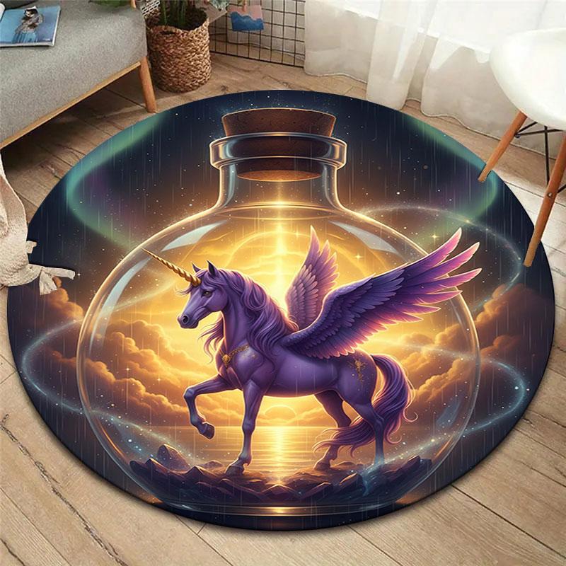 Mythicalcreaturesbottle Round Area Rug,Carpet Rug for Living Room Bedroom Sofa Playroom Decor,Non slip Floor Mat