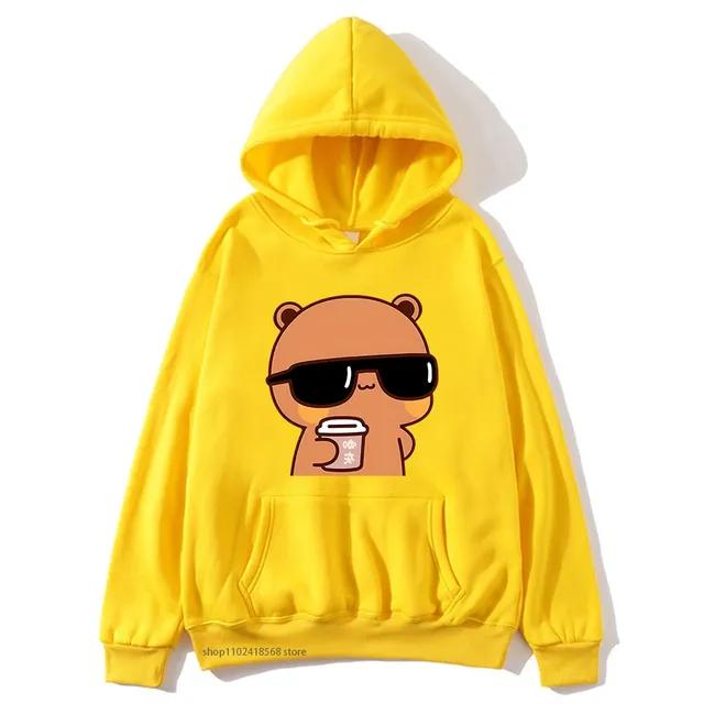 Толстовки с капюшоном для пары Bubu Is Watching Movie With Dudu Толстовка большого размера с принтом «Мультяшный кавайный пуловер Harajuku для мужчин и женщин Sudaderas»