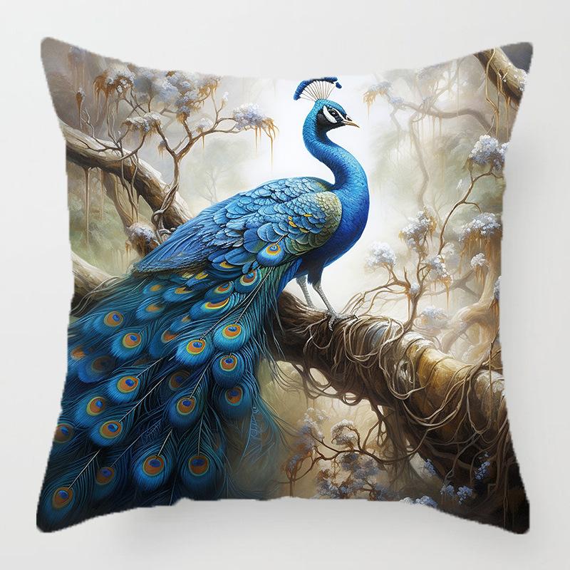 Retro peacock flower pattern throw pillow cover with short plush print living room sofa decoration cushion cover pillow covers