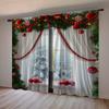 2-Piece Set Christmas & Green Leaf Digital Print Curtains - RodPocket Design For Living Room, Bedroom, Kitchen, And Office Decor