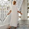 EDOLYNSA Белый винтажный длинный кафтан с вышивкой, повседневное платье макси с v-образным вырезом, летняя одежда, женская пляжная одежда, купальный костюм, накидка Q1490