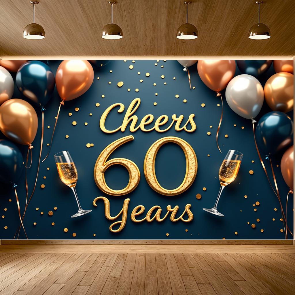 60th Anniversary Banner Cheers to 60 Years Backdrop Glitter Party Decoration Birthday Wedding Event Photography Background Props