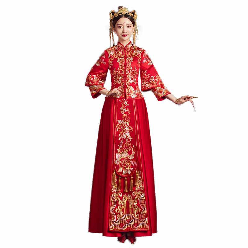 2025 Show He Bridal Gown: New Style Chinese Wedding Dress, Embroidered Maternity Gown, Toast Dress