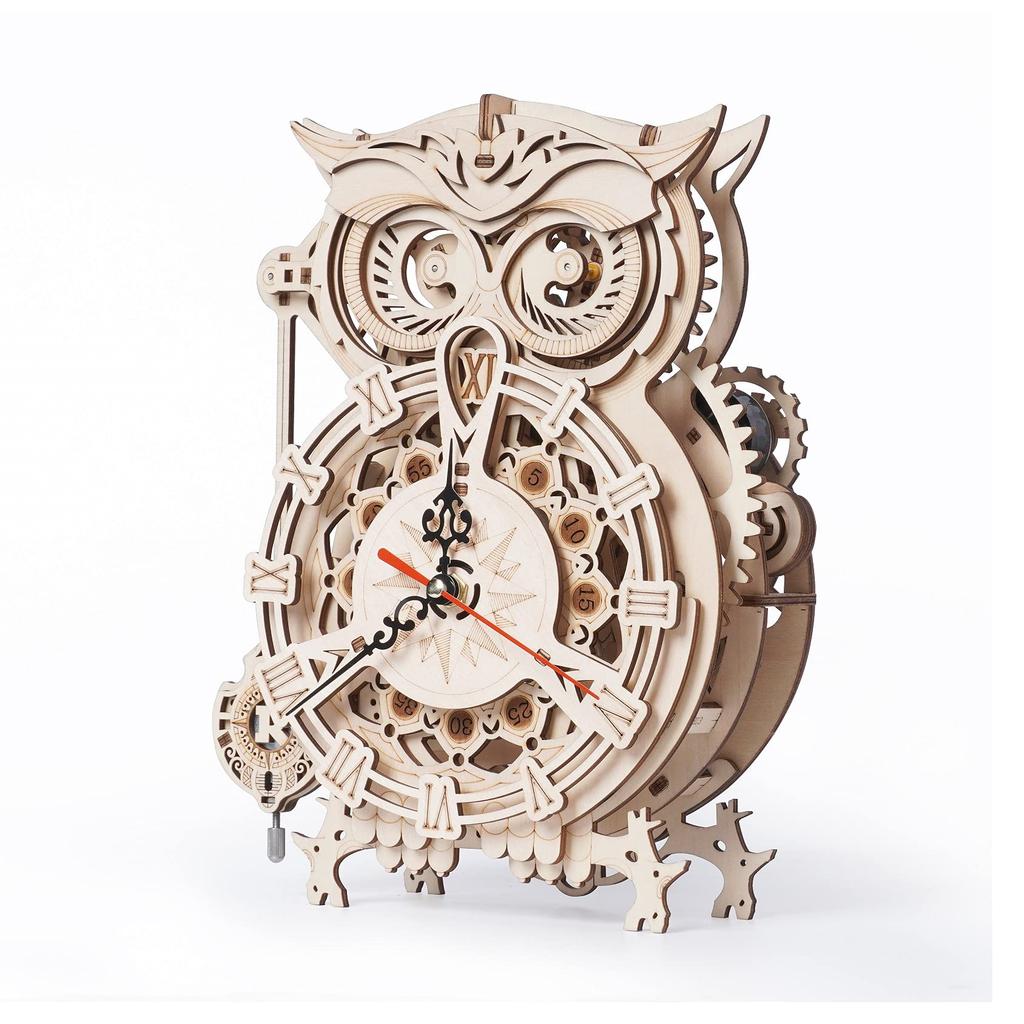 Tsukurundesu® Moving 3D Wooden Puzzle Series (LK503 Owl Clock) with Japanese Instructions