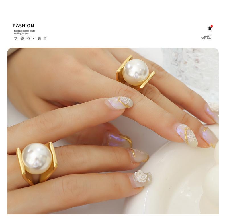 Итальянское дизайнерское кольцо Y-образной формы с искусственным жемчугом, уникальный преувеличенный стиль, титановая сталь с покрытием из 18-каратного золота, A166
