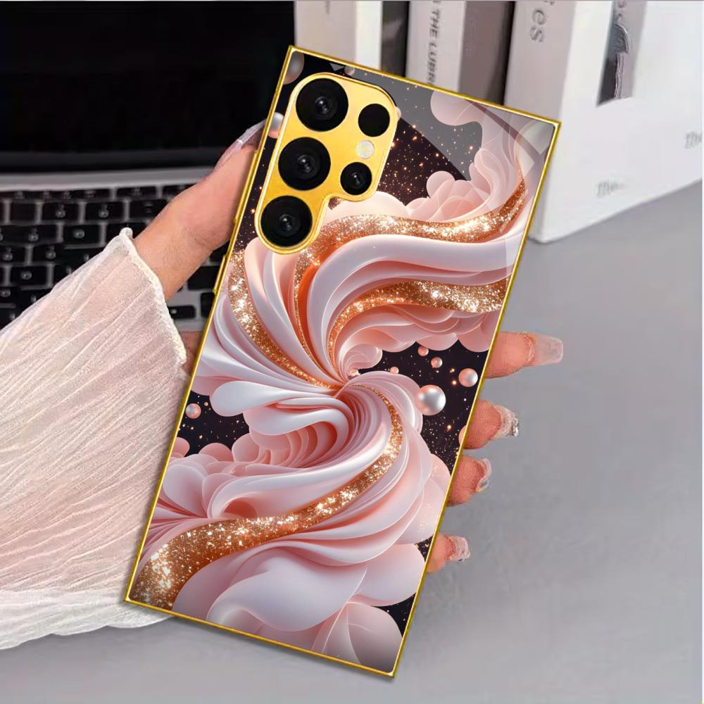 Розовый облачный стеклянный чехол для телефона Samsung Galaxy S26 S25 S24 S22 S23 Ultra S21 S20 Plus 5G Матовый Нескользящий Полное покрытие