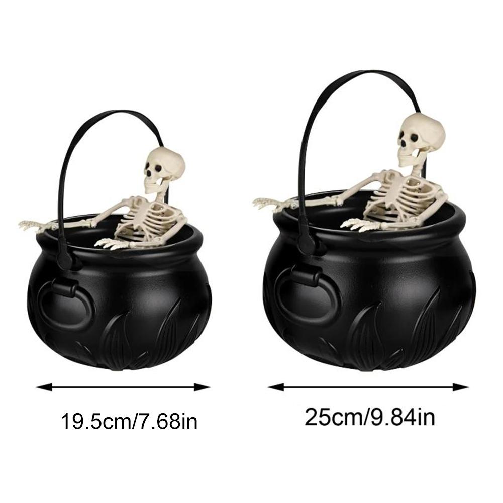 Spooky Witch Mist Maker Cauldron with Floating Bottle Plastic Cauldron & Skeleton Halloween Decor Cauldron Horror House Decor