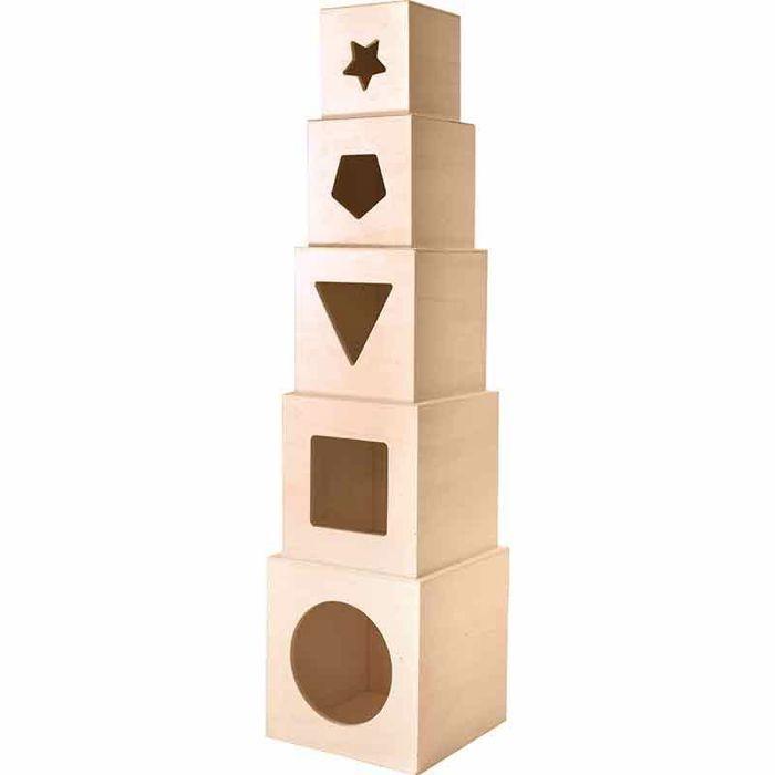 Stackable Cubes - Wood - 5 Pieces - Customizable - Dimensions from 6.5 To 12 Cm - Creative Decoration