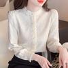 Autumn Fashion New 2024 Long Sleeve Stand Collar Apricot Lace Blouse Shirt Women Tops Blouses Shirts J475