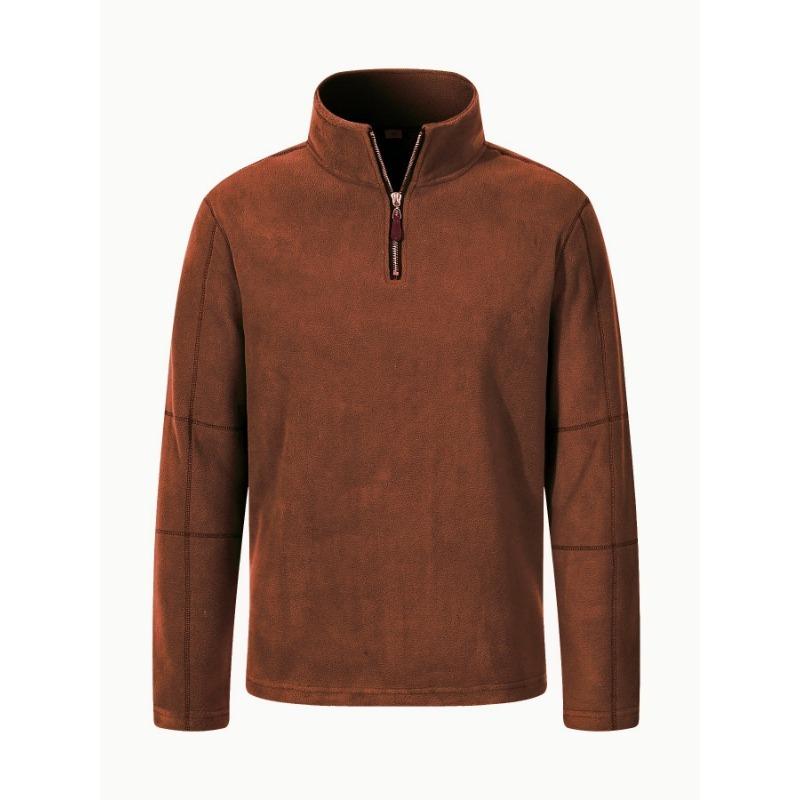 Трендовые Универсальные Мужские Топы на Осень Зиму Новые Толстовки из Полар Флиса Стойка Воротник Половина Молнии Длинные Рукава Худи