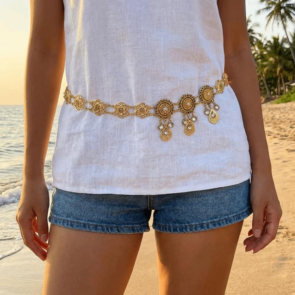 Rhinestone Belly Chains Golden Zinc Zinc Alloy Hollow Out Belt Fashion Waist Chain Weddings