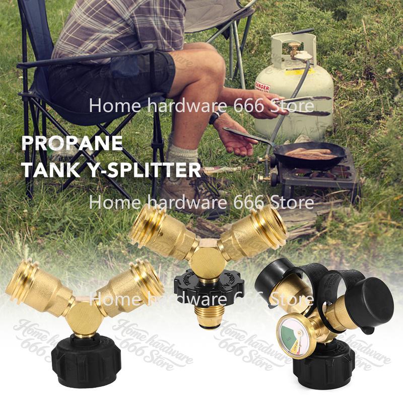 Outdoor Camping Hiking Stove Adaptor Propane Tank Y-Splitter Adapter Two Furnace Connector Way LPG Adapter Tee Connector