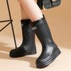 Женские дождевые ботинки 2025 новые водные ботинки для девочек нескользящие резиновые ботинки для женщин-студенток водонепроницаемые бархатные водные ботинки средней высоты
