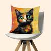 Colorful Tortoiseshell Cat Throw Pillow Cover, Vibrant Oil Painting Style Art Decorative Pillow Case