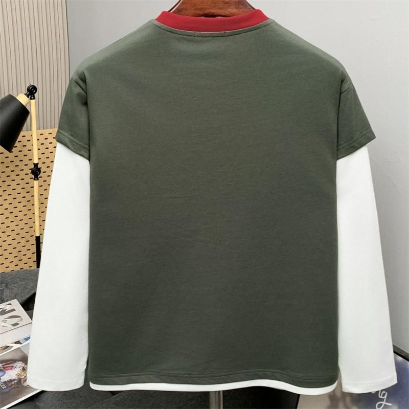 Mens Oversized Long Sleeve T-Shirt With Contrast Color Panel Distressed Letter Print Metal Ring Cutout Detail Streetwear Casual