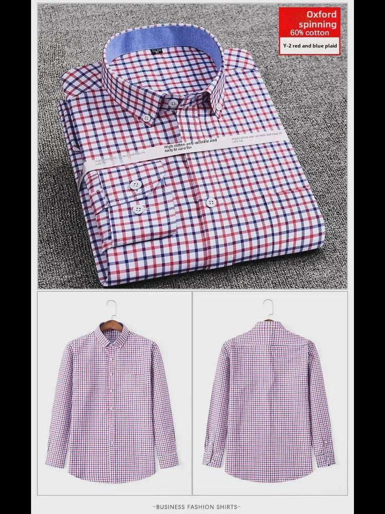 Мужская приталенная рубашка Oxford с узором в полоску и защитой от морщин, повседневная, с длинными рукавами, простая в уходе, корейский стиль