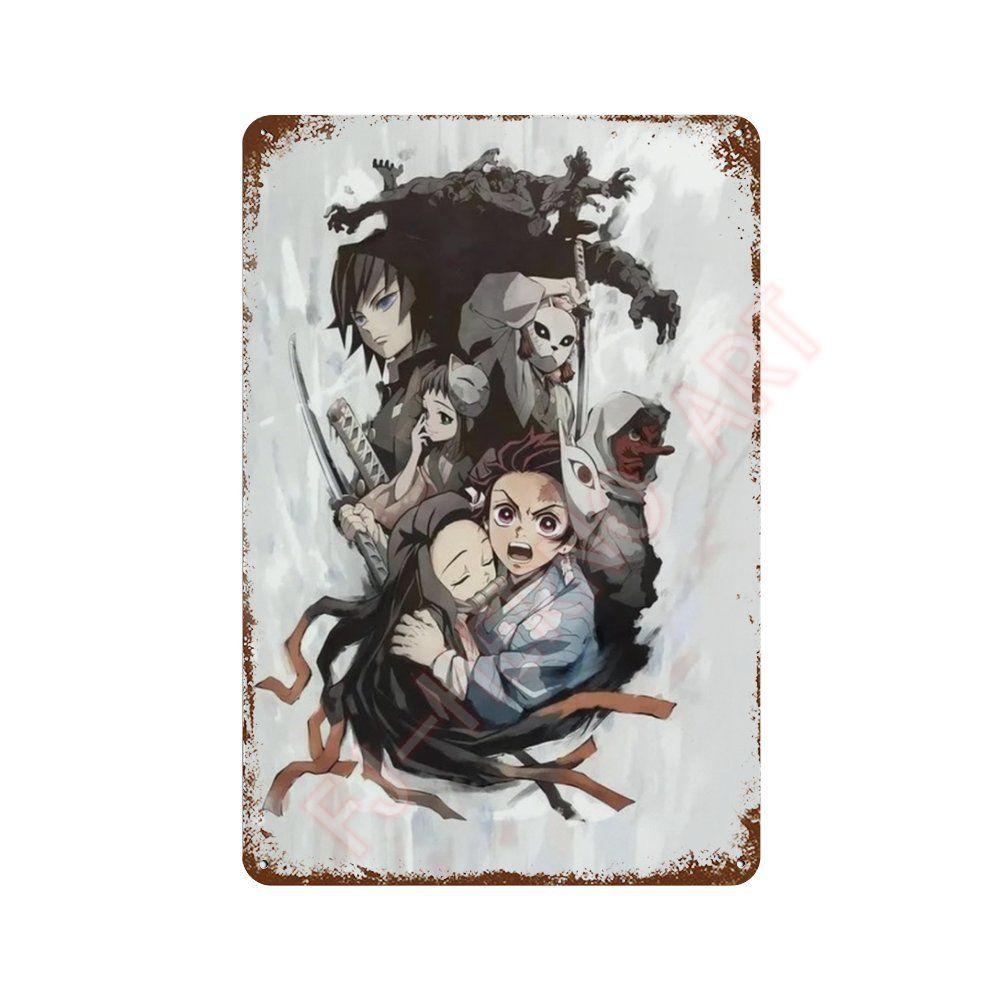 Classic Pop Anime Demon Slayer Kyojuro Rengoku Art Poster Metal Tin Sign Plaque Wall Plates for Living Room Modern Home Decor
