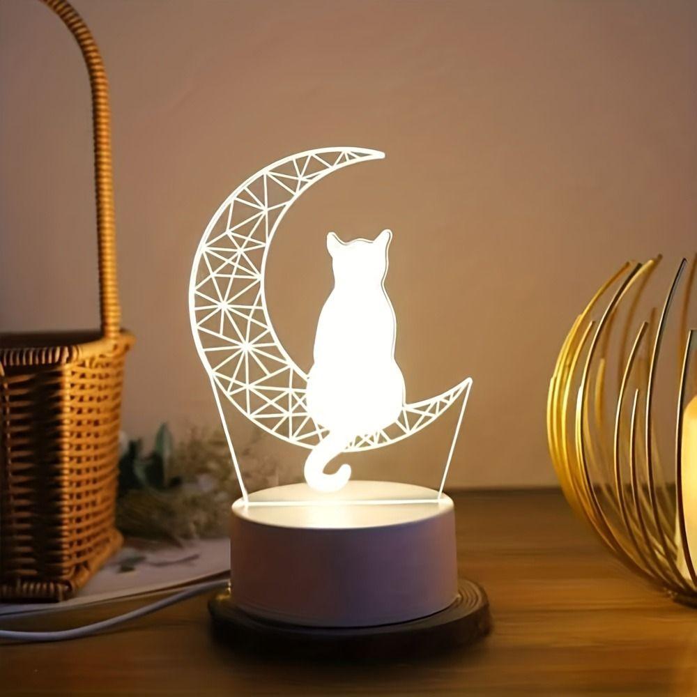Creative Sleep Lights Acrylic Table Lamp Home Decor Moon Cat Figure Nightlight  Christmas