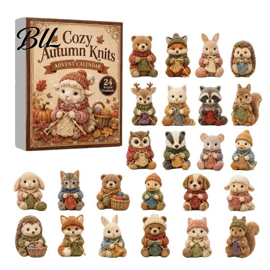 Christmas Tree Ornament Set Knitting Animal Advent Calendar, 24 Acrylic Ornaments, Cozy Autumn Knits Holiday Countdown Gift for Kids Cute Ornaments