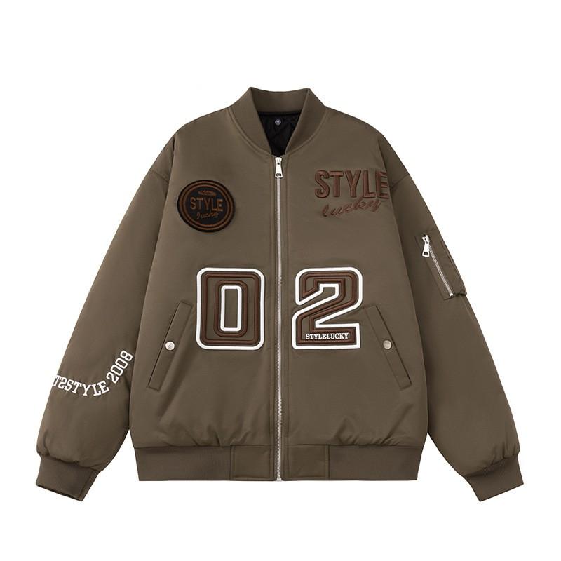Mens Winter Embroidered Baseball Cotton Jacket American Style Pilot Streetwear Outerwear
