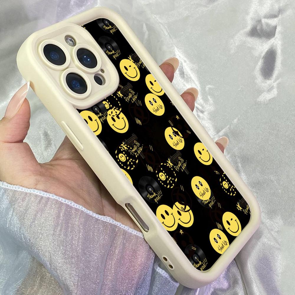 JT88 черный смайлик желтый для iPhone 17 16 15 14 Pro Max Samsung S26 S25 Ultra A17 A16 A07 A56 Xiaomi 15T 13T Redmi 14C 15c Мягкий чехол из ТПУ