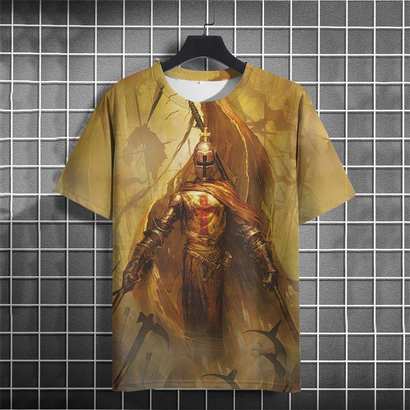 Винтажная футболка с рисунком рыцарей-тамплиеров для мужчин, модная футболка с 3D-принтом, летние повседневные футболки с коротким рукавом и круглым вырезом, свободные футболки
