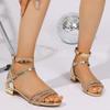 Fashion Crystal Gold Sandals Women Lightweight Ankle Strap Square Heels Sandals Woman Summer Casual Female Party Shoes Plus Size