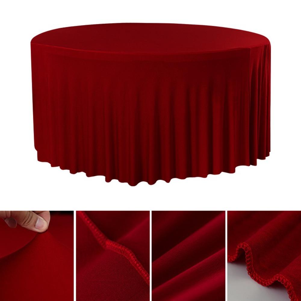 Washable Round Tablecloth Stretch Fitted Wrinkle-Free Stretch Tablecloth Elastic Ruffle Pleated Skirt Elastic Table Skirt