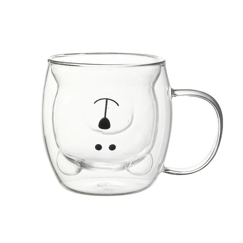 250 мл мультяшный медведь двойной стенки стеклянная чашка - симпатичная термокружка кофе молоко сока, креативный изолированный подарок для дома и офиса