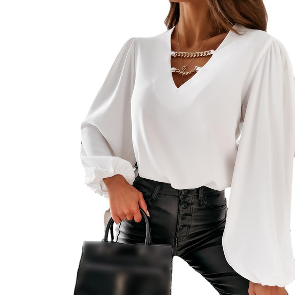 Модная женская сексуальная блузка с длинными рукавами и широким v-образным вырезом