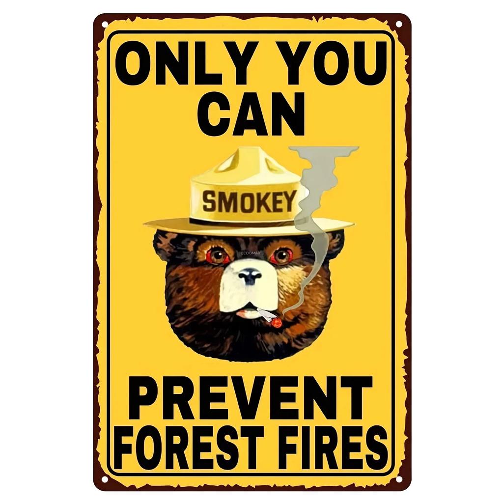 Vintage Smokey Bear Metal Sign - Retro Hunting Wall Art for Cabin/Lodge/Woods, Ideal Gift for Hunters