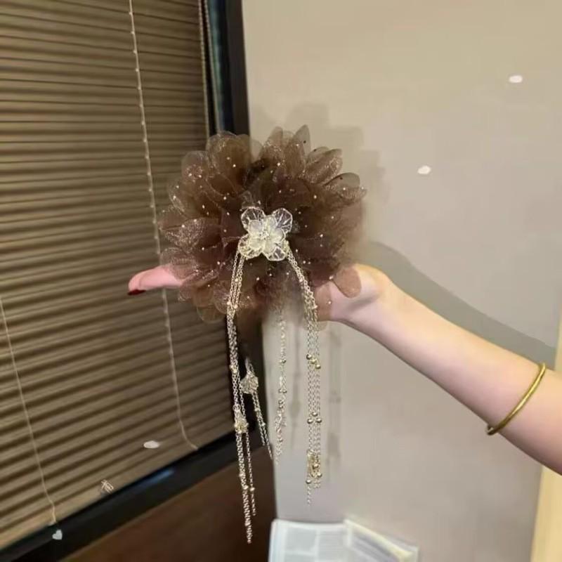 Large Summer Lace Edge Bow Claw Clip Hair Accessory for Women - Multi-Layer Feather Design