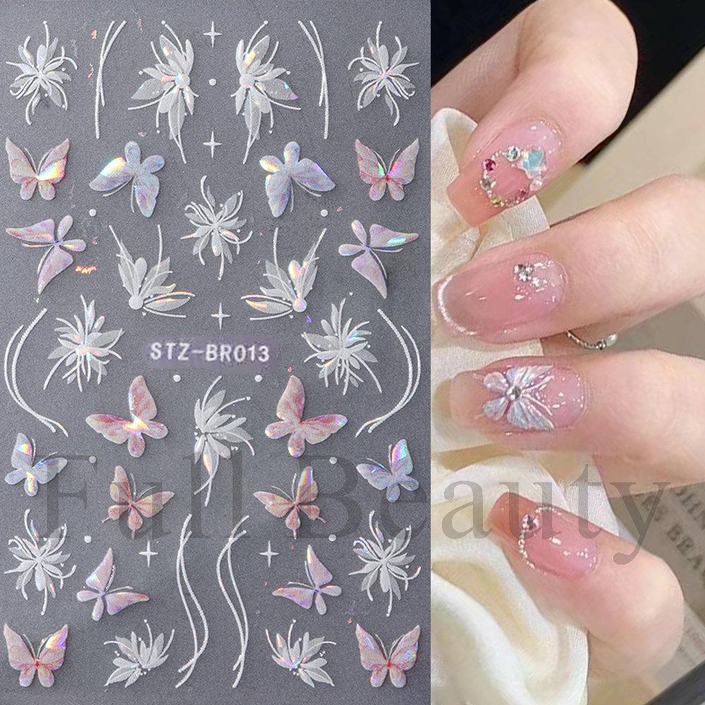 Nail Art Stickers Shell Light Butterfly Aurora Romantic Ink Black And White Rose Thin Tough Nail Stickers