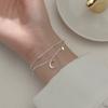 Popular 925 Sterling Silver Star Moon Bracelet Geometric Double Layer Bracelet Party Gift Fashion Women Jewelry