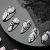 Gothic Style Press-On Nails With Hand-Painted Geometric Lines Black Holographic Effect Almond Shape Women