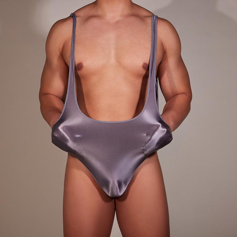 Сексуальный мужской цельный боди мужской масляный глянцевый глубокий U-образный вырез эластичный комбинезон с открытой спиной комбинезон прозрачные экзотические колготки боди топы