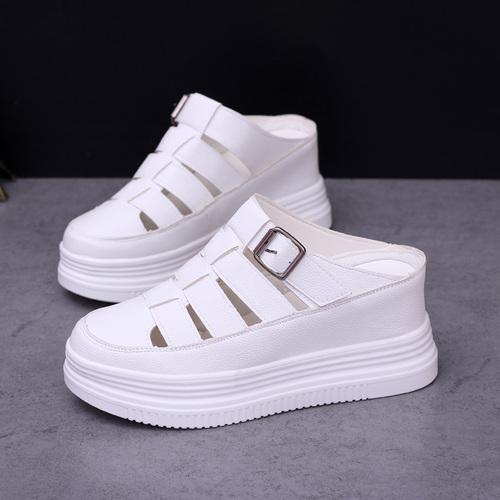 Мода 2024 года, женская обувь на платформе, весна-лето, платформа, внутренняя высота, увеличение, тапочки с высокой пряжкой, женская обувь Baotou 8 см