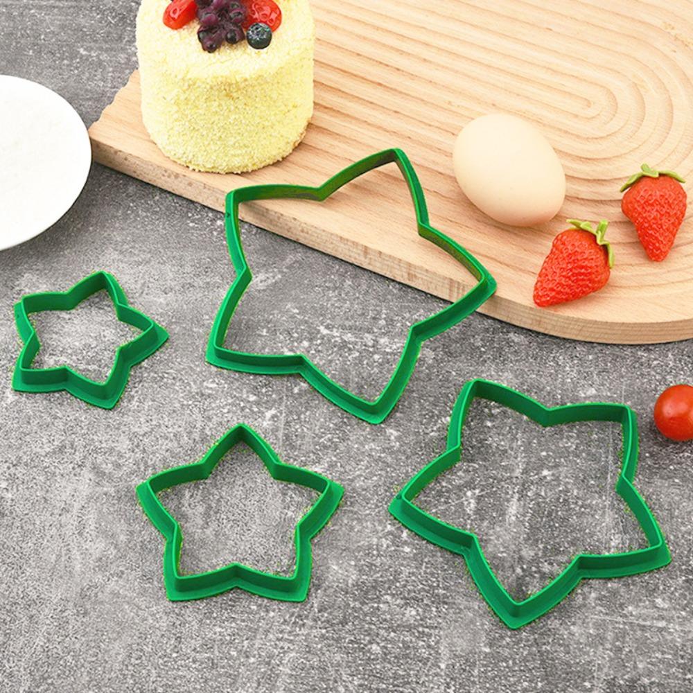 10 Piece Green Christmas Star Tree Cookie Cutters Plastic Biscuit Stamp Cookie Mold Cake Decorating